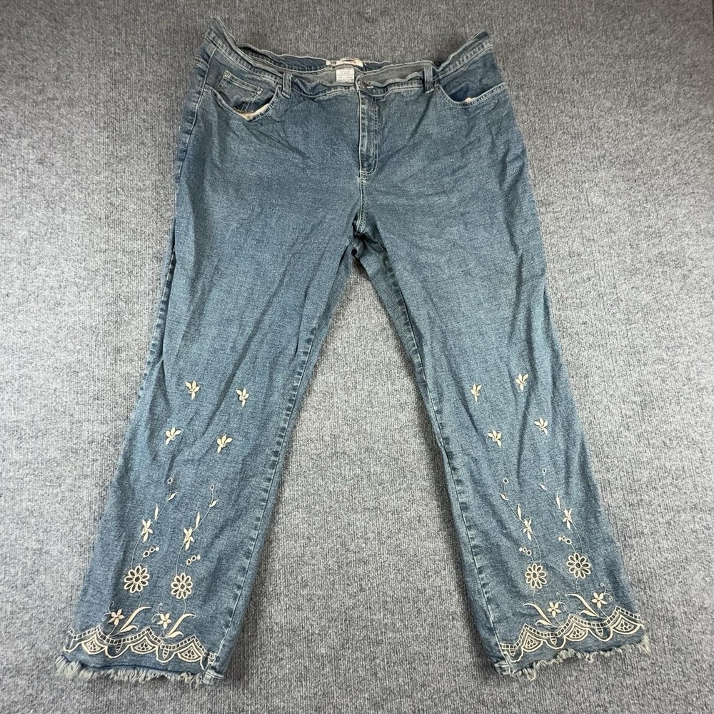 Faded Glory Womens 26W Medium Wash High Rise Embroidered Fringe Jeans F6022485